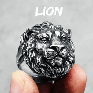 Lion Ring 316L Stainless Steel Men Rings King of Forest Rock Party Biker 7-13 - Picture 1 of 9