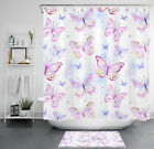 Summer Farmhouse Fantasy Purple Butterfly Shower Curtain Set for Bathroom Decor