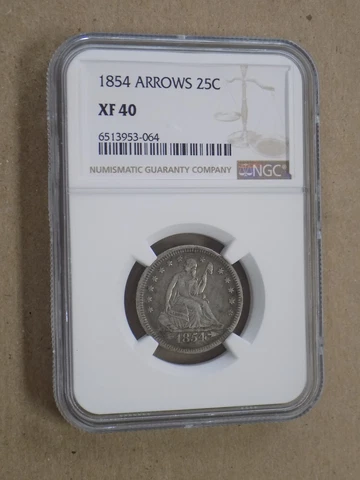 1854 25C Seated Liberty Quarter Arrows NGC XF40 Cover