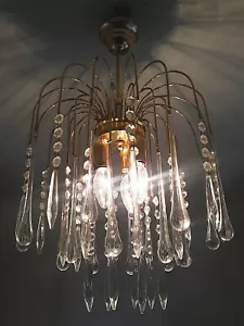 70er Wasserfall Lampe klare Glastropfen Kristalle D=35cm Vintage 70s - Picture 1 of 12
