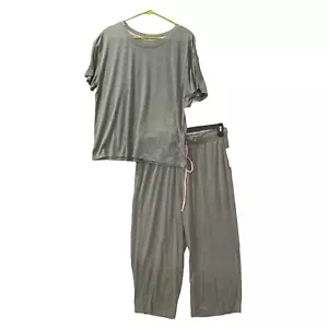 Joyspun Capris Pajama Set Woman's Gray L XL 2X 3X Stretchy Knit Pull On Comfy - Picture 1 of 24