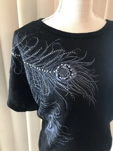 Maglione Primaverile Piuma di Pavone Mezza Slv Fascia Vita Borchie Maglia Blusa M 90s Y2K - Foto 1 di 3