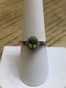 JWBR GOLD VERMEIL OVER STERLING SILVER PERIDOT RING WHITE TOPAZ HALO SIZE 8.25