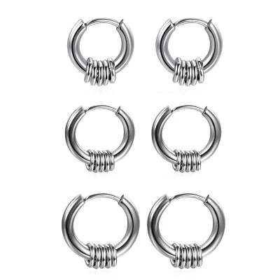 Hombres Mujeres Pendientes de Cuentas Circulares de Plata Perforados de Acero Inoxidable Aro Huggie Tachuelas Foto 1 de 4