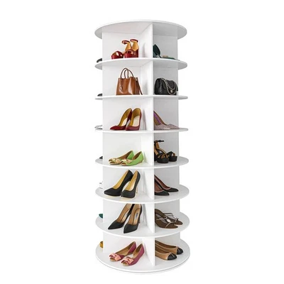 7-Tier Rotating Shoe Rack Tower 360° Spinning Shoe Display Carousel White - Image 1 of 4