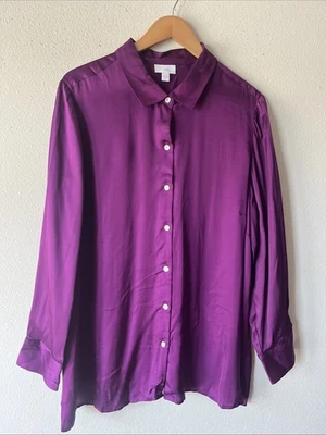 J Jill Women’s Satin Purple Button Down XL Blouse  Classic Preppy Office - Image 1 of 4