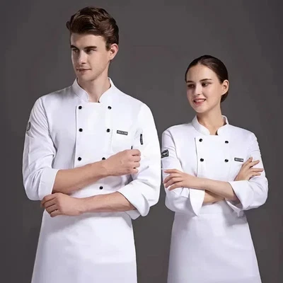 Unisex Chef Coat Short Sleeve Chef Jacket for Men Women Black White Uniform - Image 1 of 4
