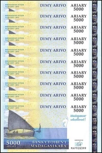 Madagascar 5000 Ariary, 2008 ND, P-94a, UNC, Commemorative X 10 PCS - Picture 1 of 4