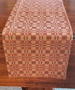 Colonial Primitive Kendall Red Woven Coverlet Table Runner 36" Red Black Oat - Picture 1 of 4