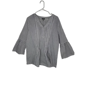 New Directions Top Bluse Shirt Tunika Damen XL weiß schwarz Streifen Button Down - Bild 1 von 11