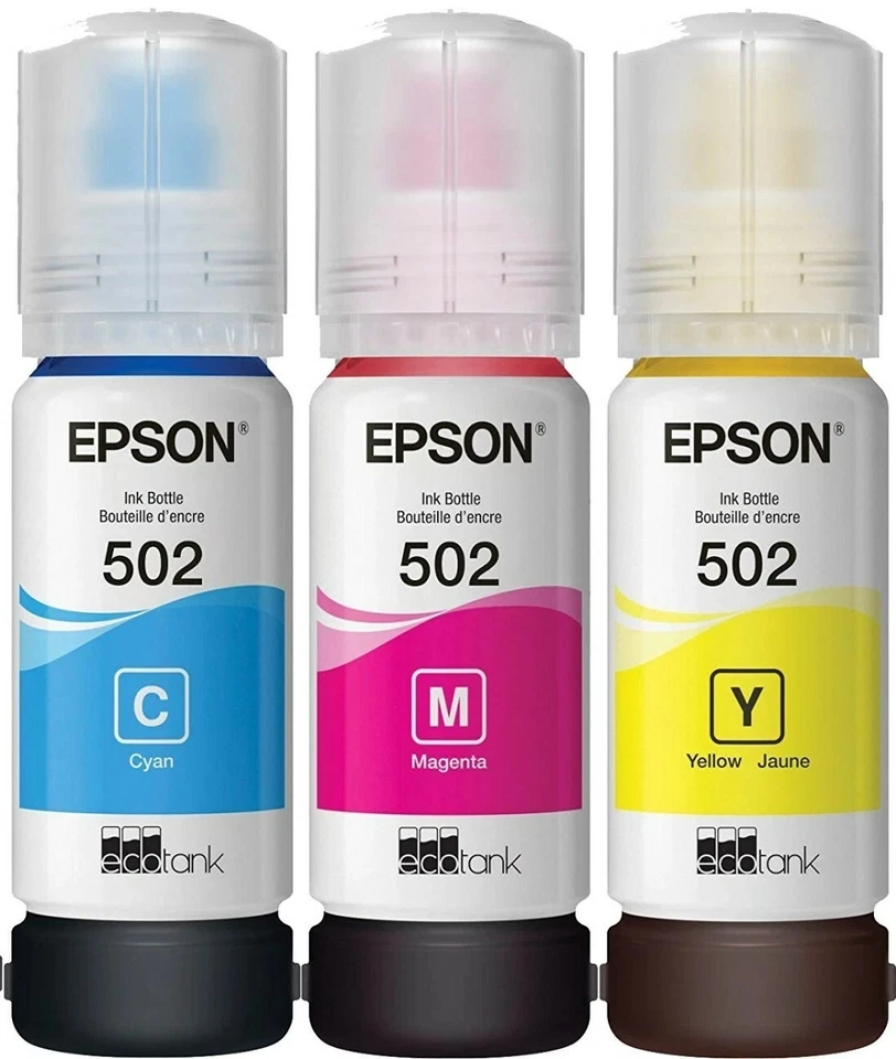 Genuine Epson 502 Ink Bottle 3 Pack for ET-2700 ET-2750 ET-3700 ET-3750 - Image 1 of 2