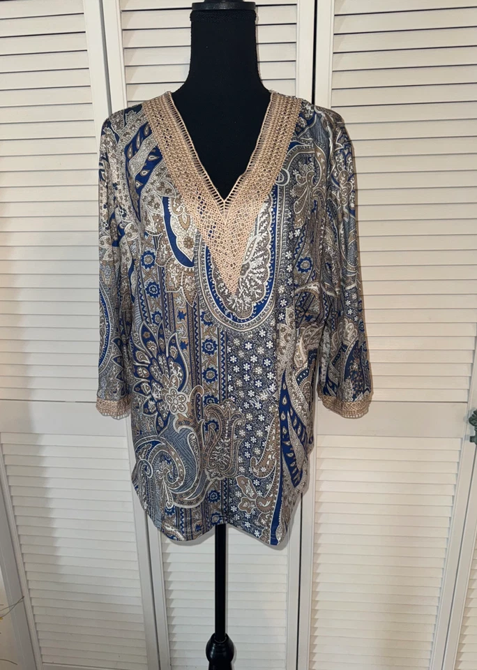 Blusa para mujer multicolor cachemir crochet encaje ribete boho XL Foto 1 de 1