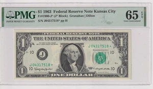 Fr 1900-J* STAR 1963 $1 FRN J04317518* bp 512 PMG 65EPQ KANSAS CITY NON MULE - Picture 1 of 2