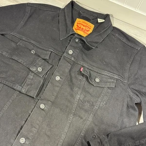 Levis Jacke Herren XL schwarz Denim Trucker Knopfleiste Jeans Biker Grunge Taschen - Bild 1 von 13
