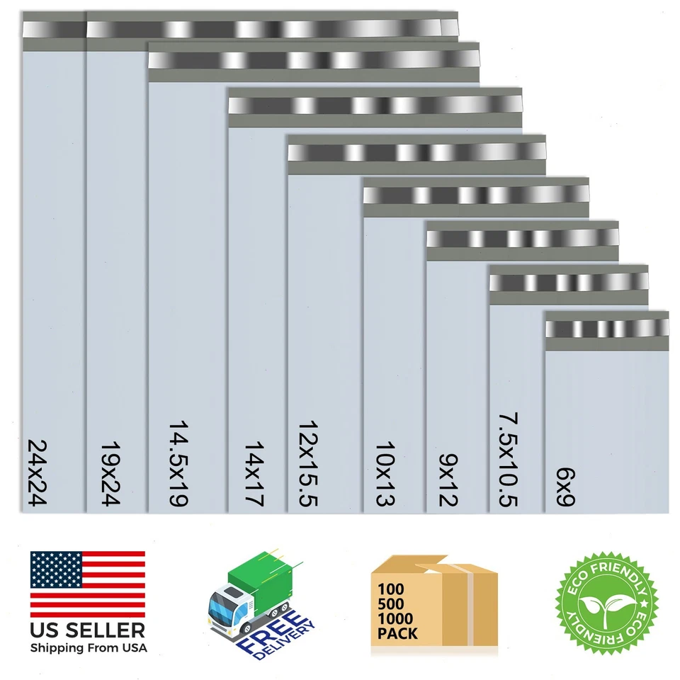 Bolsas de envío de correo de polietileno - 6x9 7,5x10,5 9x12 10x13 12x15,5 14x17 19x24 24x24 Foto 1 de 4