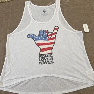 Large Billabong Womens Top 4th Of July American Flag Red Blue White Tank Top - Picture 1 of 4