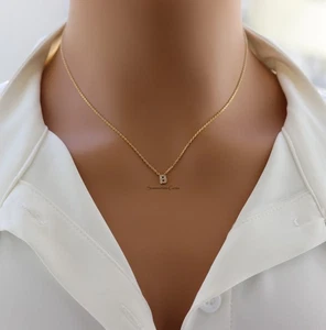 STG 18K Gold Plated Dainty Mini Rhinestone Initial "B" Pendant Necklace - Picture 1 of 4