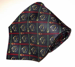 NWOT Tommy Hilfiger Men's Blue Green Red Gold Geo Horse Bit Biddle All Silk Tie - Picture 1 of 4