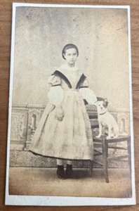 19Th Antique CDV Photograph of Victorian Young Girl with her Little Dog c.1870 - Picture 1 of 3