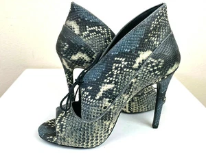 VTG Sandal Bootie Cream Blue Stiletto 7M Faux Snakeskin Leather Peep Toe Rococo - Picture 1 of 11