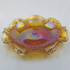 Vintage Indiana Carnival Glas gekräuselten Rand Teller Bernstein irisierend Regenbogen 10" - Bild 1 von 10