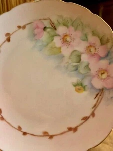 ANTIQUE HAND PAINTED PLATE PINK FLOWERS SIGNED BY ARTIST 6 1/2" - Picture 1 of 3