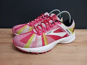 Brooks Run Happy Launch 6 Womens Running Shoes Sneakers Pink Yellow White Sz 8