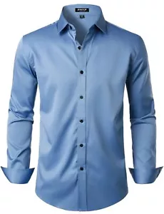 Men's Stretch Wrinkle Free Dress Shirts Formal Wedding Prom Long Sleeve Slim ... - Picture 1 of 7