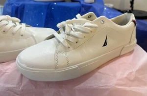 Nautica Men’s White Leather Sneaker Mens Dress Sneakers Boat Apparel Size (10) - Picture 1 of 7