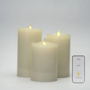 Set of 3 Luminara Flameless Battery Pillar Candles with Remote Moving Flame 3in - Picture 1 of 4