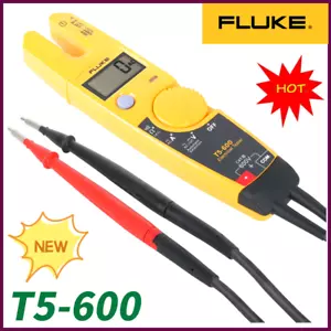 Probador eléctrico de corriente de continuidad de abrazadera FLUKE T5-600 con puntas de sonda + batería - Imagen 1 de 9