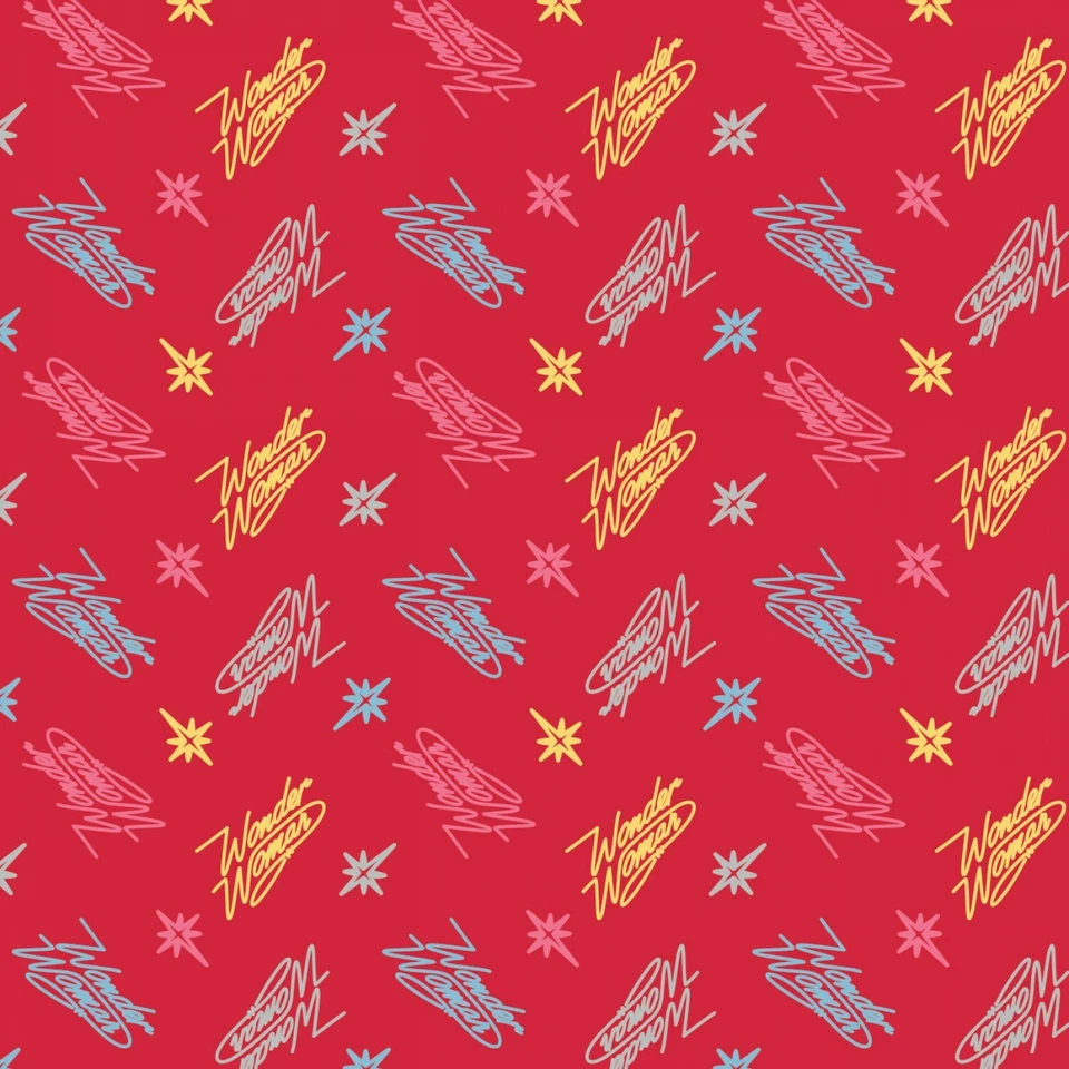 Wonder Woman 1984 Neon Logo Red Premium Quality 100% Cotton Sold by The Yard - Image 1 of 1
