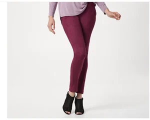 Women with Control - Tall Tummy Control Faux Suede and Ponte Leggings - Cabernet - Picture 1 of 8
