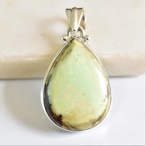 LEMON CHRYSOPRASE NATURAL GEMSTONE 925 STERLING SILVER JEWELRY PENDANT 1.7" - Picture 1 of 5