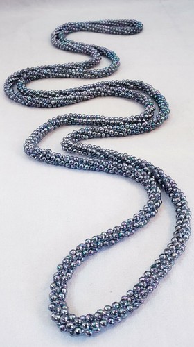 VETEMENTS Collana Lunga Nera Iridescente Lucite Grappolo Multi Perline Vintage Twist 65"