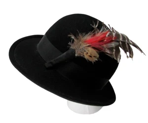 Miss Biener Black Wool Hat w/ Feathers Splendide Style Costume Fashion Accessory - Picture 1 of 6