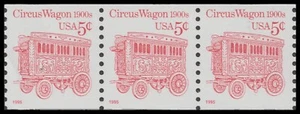 US 2452D Transportation Circus Wagon 1890s 5c coil strip 3 MNH 1995 - Picture 1 of 1