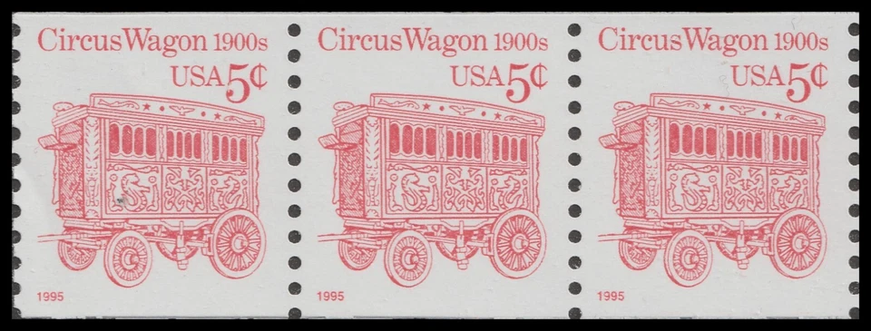 US 2452D Transportation Circus Wagon 1890s 5c coil strip 3 MNH 1995 - Image 1 of 1