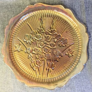 Vintage JEANETTE Carnival Glass Marigold Iris & Herringbone Platter 12" - Picture 1 of 9