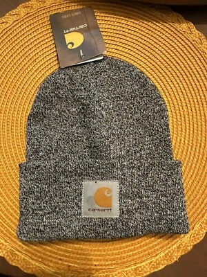 Unisex Carhartt Gorro Reloj Sombrero Negro y Blanco Tirar de Punto Puños Gorra Foto 1 de 2