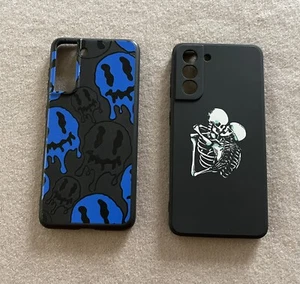 Set of 2 Samsung Galaxy S21 Phone  cases Skeletons Creepy Black Plastic Used - Picture 1 of 6