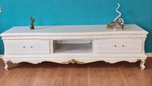 TV-SCHRANK SCHRANK KOMMODE 2 SCHÜBE HOLZ WEISS-GOLD B 180  KOLONIAL-STIL  - Bild 1 von 6