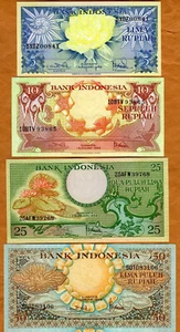 SET Indonesia, 5-10-25- 50 Rupiah, 1959, P-65-66-67-68, UNC Flower, Birds - Picture 1 of 2