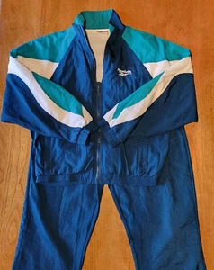 Vintage Womens REEBOK Sz M Windbreaker Tracksuit Nylon Jacket Pants Teal - Picture 1 of 10