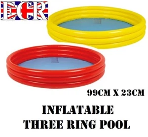 NEW INFLATABLE GARDEN THREE RING POOL RED OR YELLOW 99cm diam x 23cm height - Picture 1 of 3