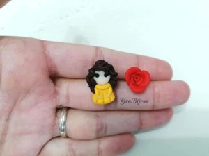 orecchini a lobo in pasta polimerica belle con rosa - Picture 1 of 1