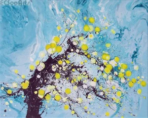 New Original Abstract Floral Art, Acrylic Painting "HuangMei #3" Plum Blossoms - Picture 1 of 8