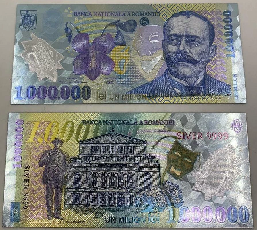 ROMANIA 1.000.000 LEI 2003 SILVER PLATED POLYMER BANKNOTE - Image 1 of 1