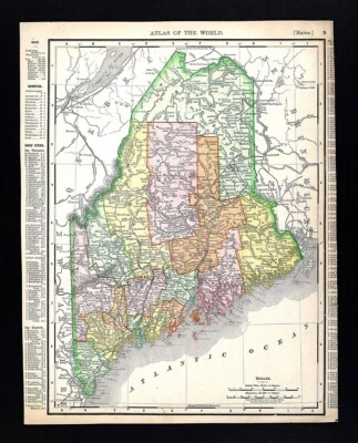Mapa Rand McNally 1895 Maine Portland Bangor Lewiston Augusta Bar Harbor Mt Deser Foto 1 de 4