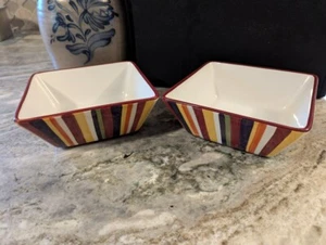 2 Pampered Chef Simple Additions 7.5 inch Square Striped Serving Bowls - Picture 1 of 8